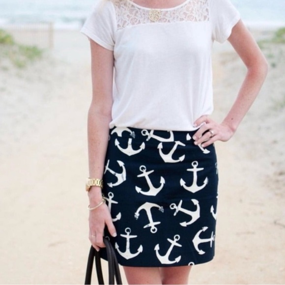 J. CREW Navy Blue Nautical Anchor Print Skirt - Picture 1 of 7